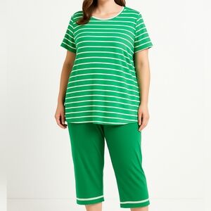 Anthony Richards Green Striped Pajama Set 2X Loungewear Comfort Soft Cotton Blen